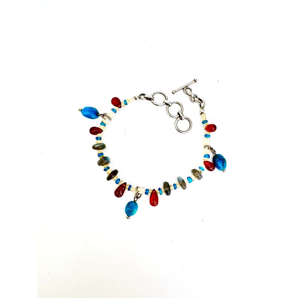 Turquoise Charms Labradorite Hessonite Garnet Apatite Citrine Beaded Bracelet